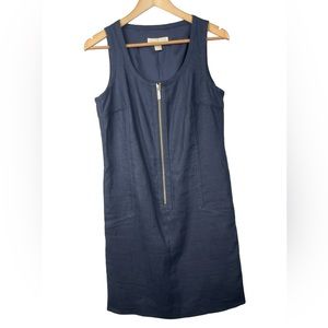 Michael Kors Linen navy blue midi sleeveless dress sizes 6, linen cocktail dress
